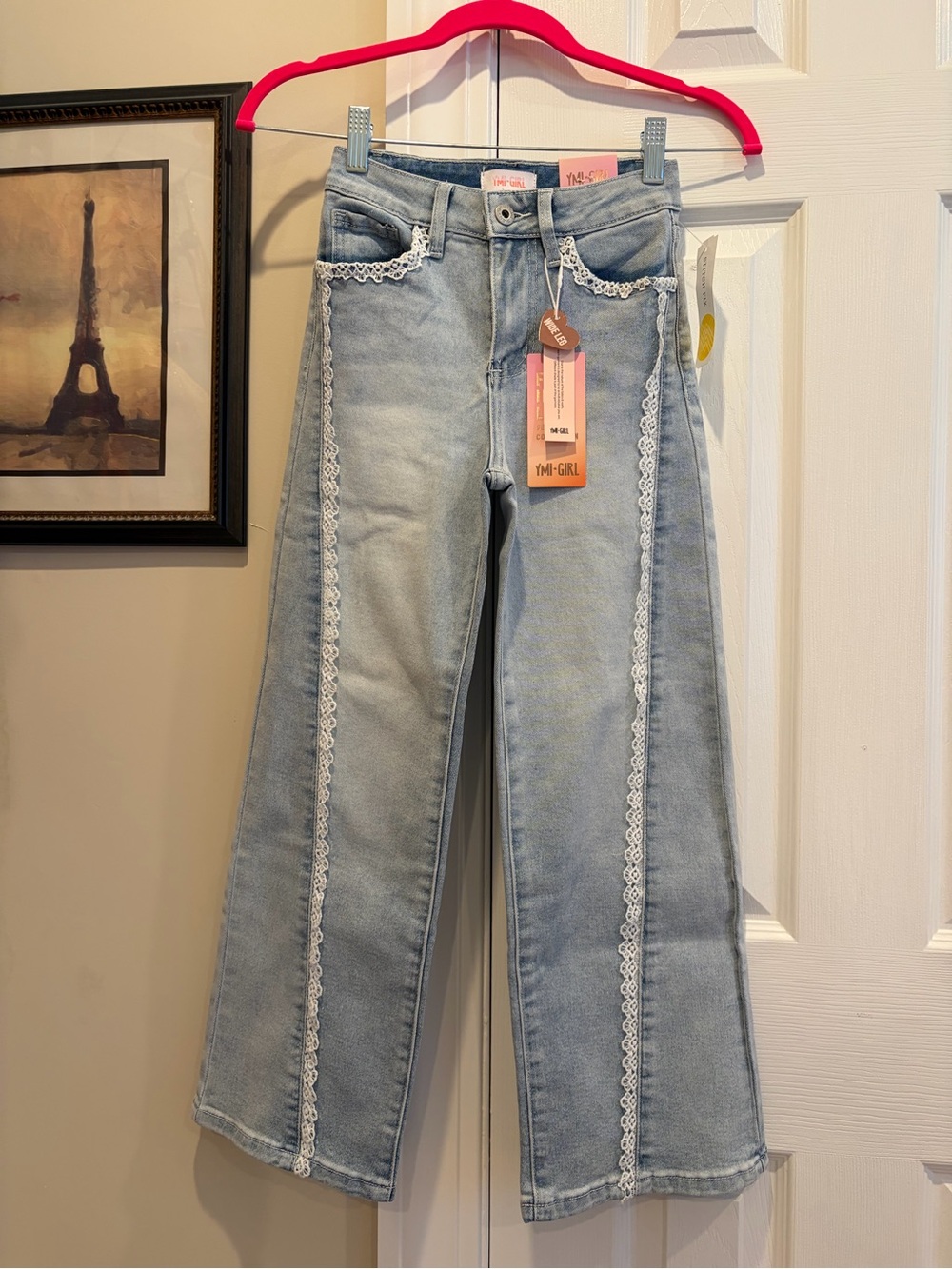 YMI Girls Light Wash Lace-Trim Wide Leg Jeans 👖🤍